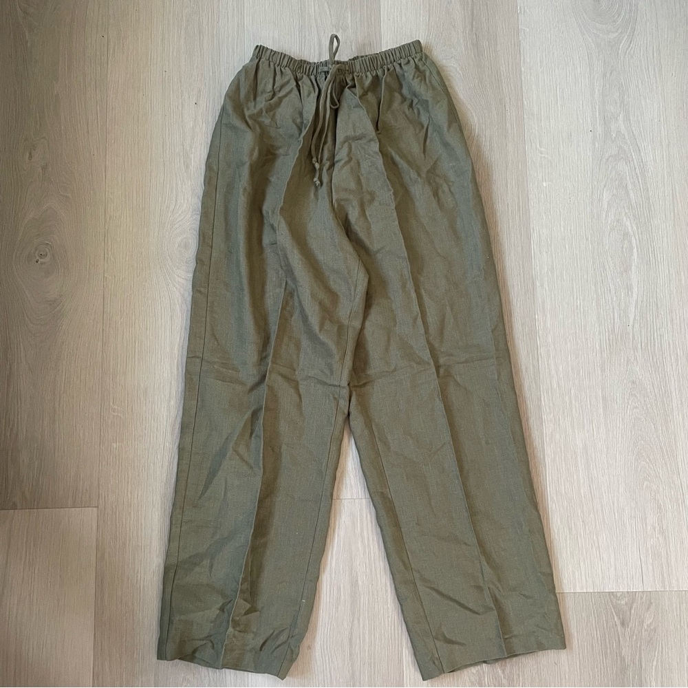 AGB Woman Medium Green Pants Elastic Waist Linen Blend Lightweight Summer